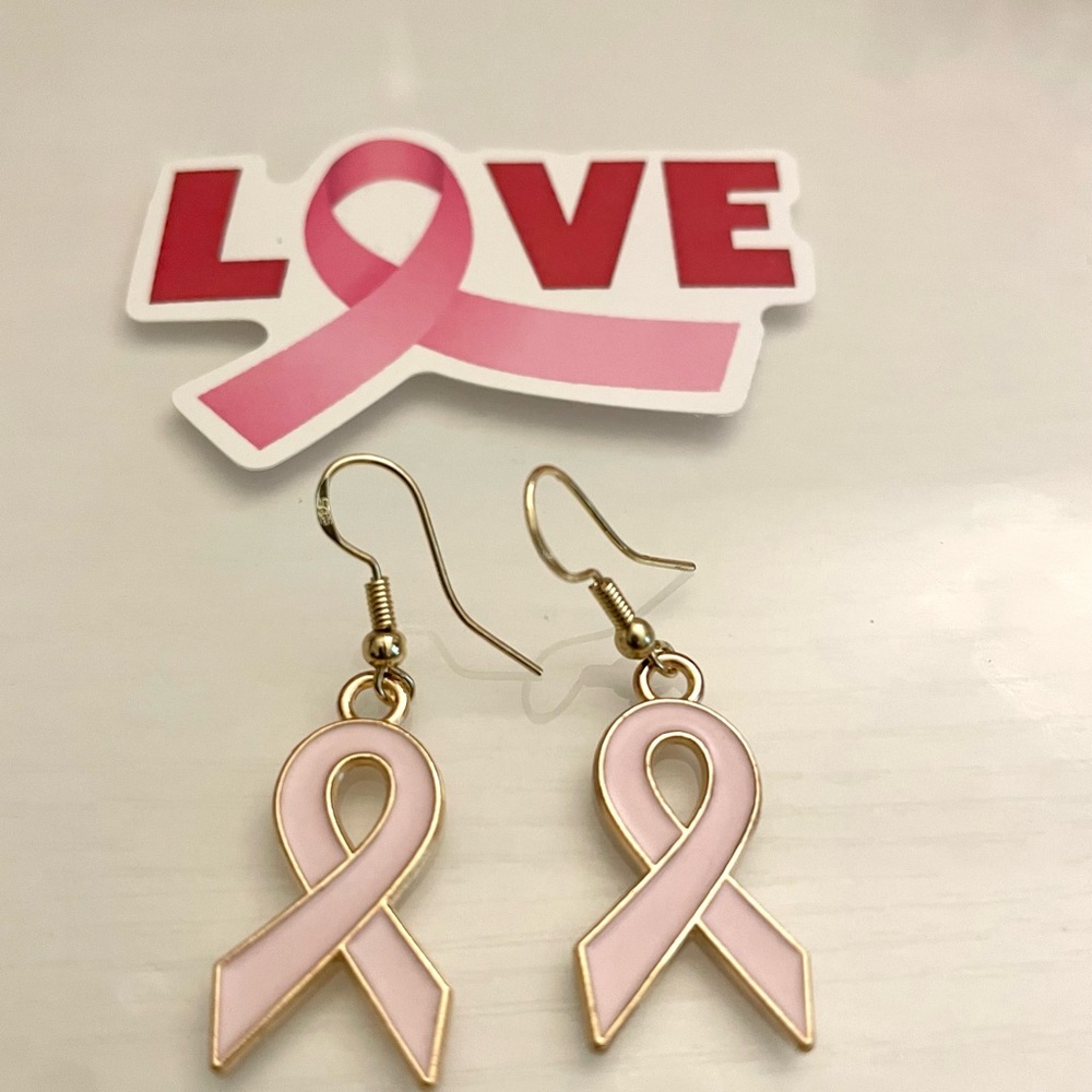 Breast Cancer Awareness Ribbon Earrings - Picture 5 of 7